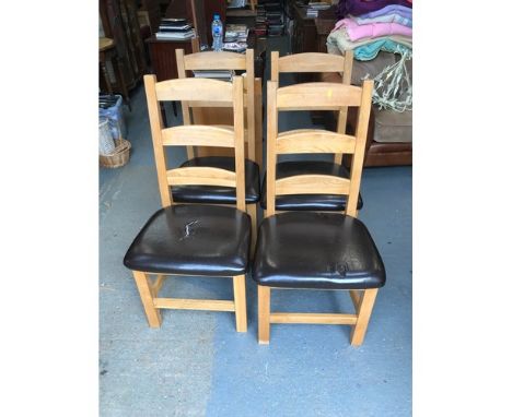 Set of 4x Modern Oak Ladder Back Dining Chairs - One Seat Torn