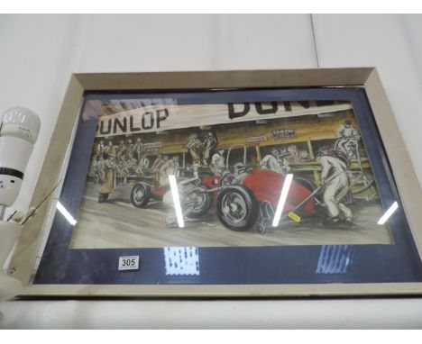 Framed Watercolour Painting - Motor Racing 