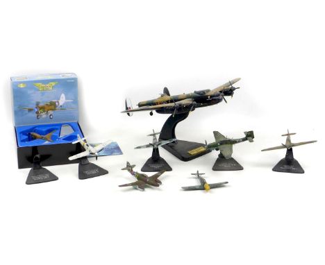 A Bravo Delta Model Avro Lancaster bomber 'City of Lincoln', 55 by 38.5cm by 23cm high (including stand), and seven other sma
