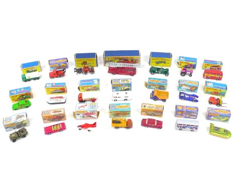 Twenty-one Matchbox Lesney die-cast models, including a Matchbox King Size Merryweather Fire Engine K-15, a Leyland Petrol Ta