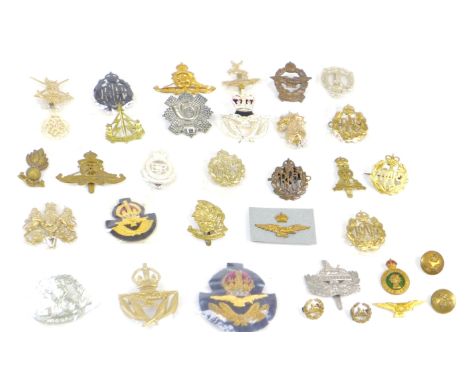Twenty-seven of RAF and British Army badges, including Reconnaissance Corps, Artists Rifles slider, Gloucestershire Regiment,