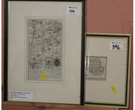 Emmanuel Bowen, original strip road map Flintshire and Denbyshire, together with James Wallis a map of Glamorganshire, both i