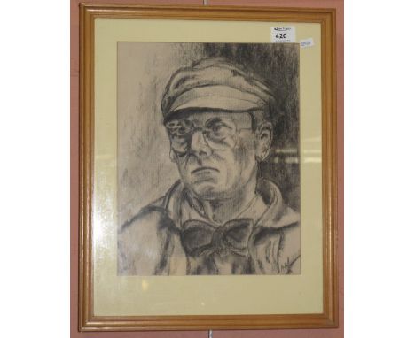 Marie A. Schauerman, (Welsh, mid 20th Century), 'Bill', a portrait in black charcoals, bearing signature and label verso.  Fr