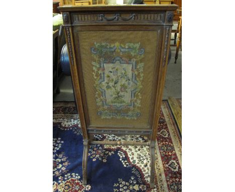 Edwardian mahogany floral tapestry fire screen. 
