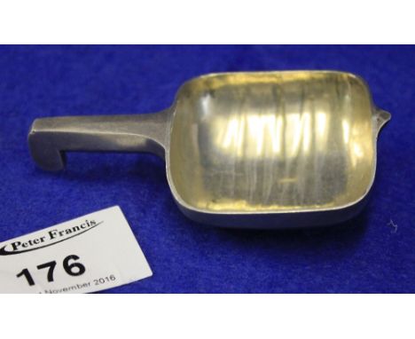 A Russian silver kovsh, the bowl of square form having a hook shaped handle. Impressed mark with numerals 84 (1884).