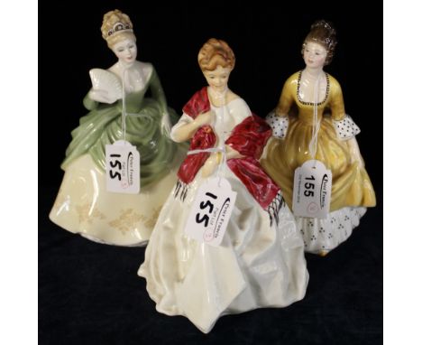 Royal Worcester bone china figurine modelled by F. G Doughty 'First Dance' 3629, together with two Royal Doulton bone china f