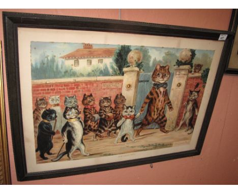 After Louis Wain, 'The Good Puss', coloured print. Framed.