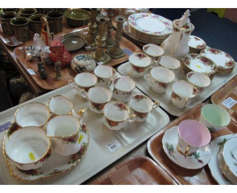 Two trays of Royal Albert 'Old Country Roses' bone china, teaware items to include; teacups and saucers, teapot, sucriers, mi