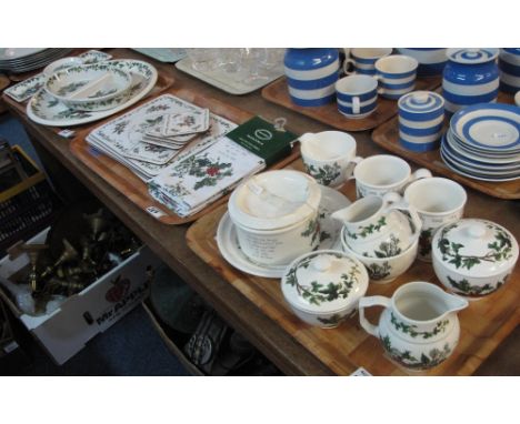 Three trays of Portmeirion pottery 'The Holly and The Ivy' items to include mugs, milk jug, sucrier, place mats, coasters, sn