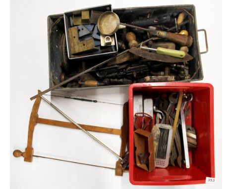 Two boxes of mixed vintage tools.