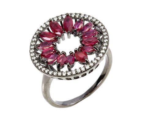 A matching 925 silver ring set with marquise cut rubies and white stones, (R.5).