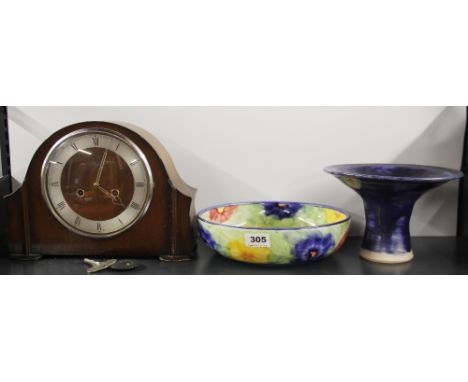 A vintage Smiths mantle clock and ceramic bowl and comport.