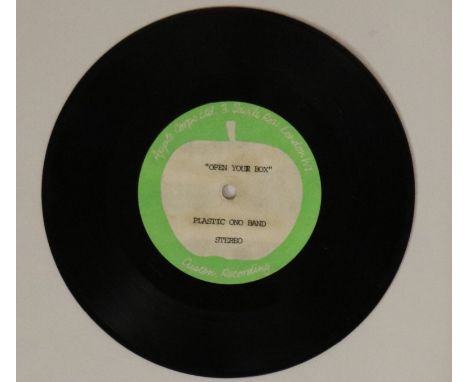 PLASTIC ONO BAND - OPEN YOUR BOX - 7" APPLE ACETATE - Incredibly rare single sided 7" Apple 'Custom Recording' acetate. The p