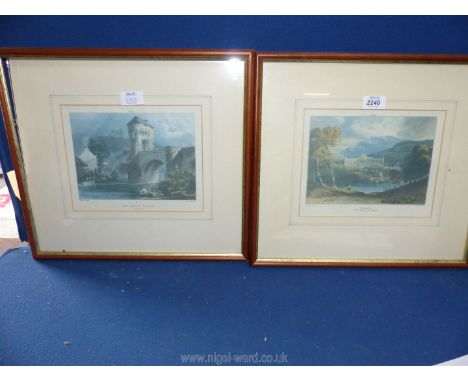 A pair of framed and mounted coloured etchings to include; 'North View of Tintern Abbey' drawn by C.V. Fielding, engraved by 
