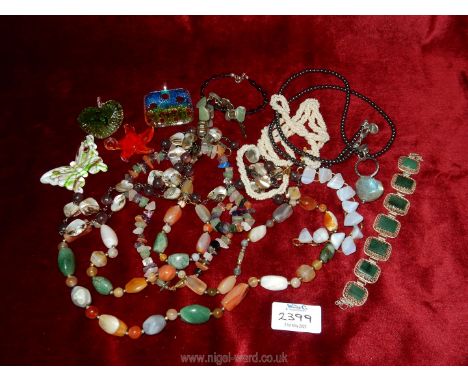 A colourful Agate necklace and bracelet, semi precious stone necklace, Jade, bracelets and glass pendants collection.