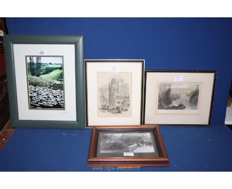 Two framed and mounted coloured etchings; 'St Mary Ridcliffe Church' by H.O. Smith and 'Suspension Bridge at Clifton' by W. M