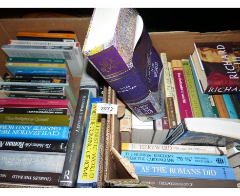 Two boxes of books to include; European Society, The Religious Quest, Roman Army Richard III, etc.