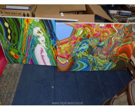 A large unframed Print on canvas titled verso "The Wisdom of Socrates", signed David Dench 2013, 30" x 20", plus one other.