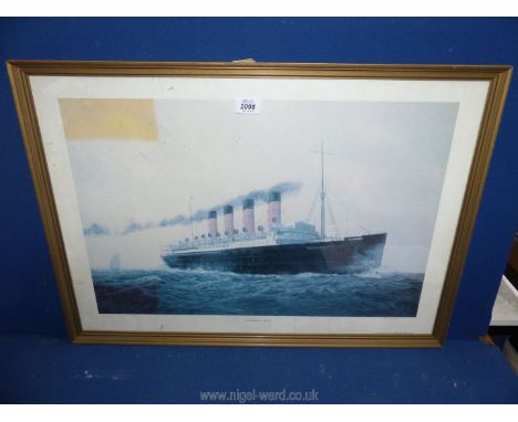 A signed print titled 'R.M.S Mauritania' 1907-1935 by E.D. Walker.