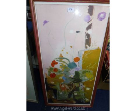 A large framed Print "Flowers on a pink background" by Ivon Hitchens, 19 1/2" x 37 1/2".