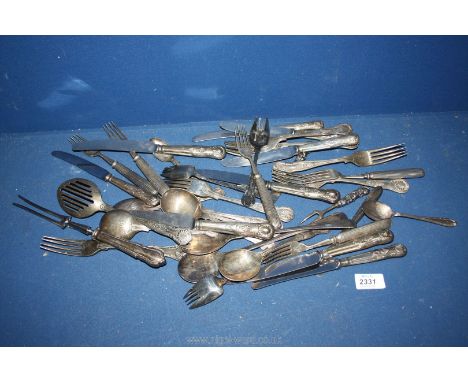 A small quantity of Epns cutlery including Kings pattern knives, forks and spoons, matching cheese knife and pickle fork, etc