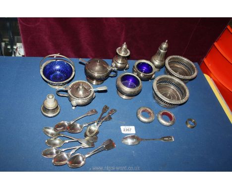 A small quantity of plated cruets with glass liners, wine coasters, sweet baskets etc.