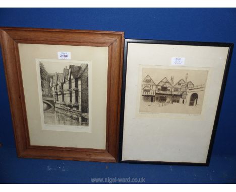 A framed and mounted etching of 'Cathedral Close, Winchester' along with a limited edition Print no. 44/150 of an etching tit