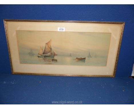 A framed print (possible gouache) titled 'Misty Evening' by Garman Morris. 25 1/2" x 13".