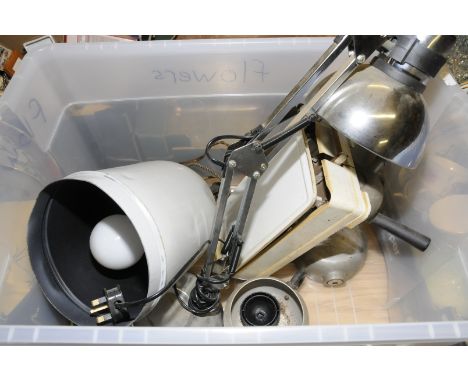 Angle poise lamp, post office scales, metal ceiling light etc.