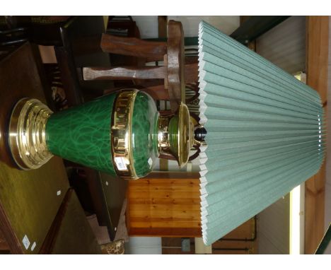 Large green glazed table lamp witrh pleated shade