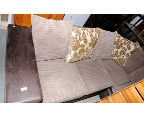 Fabric and leather corner sofa with loose cushions