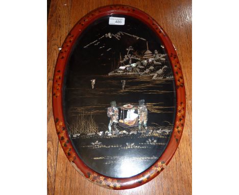 Chinese Mother of Pearl and lacquered wall panel 