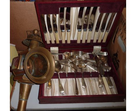 Cutlery box and brass coaching lamp