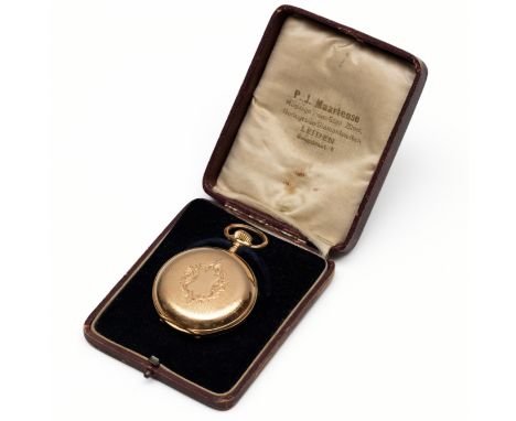 18 kt. Gouden remontoir horloge, chronometer. Zogenaamde hunter of savonette. De voor- en achterzijde met guilloche gravure, 