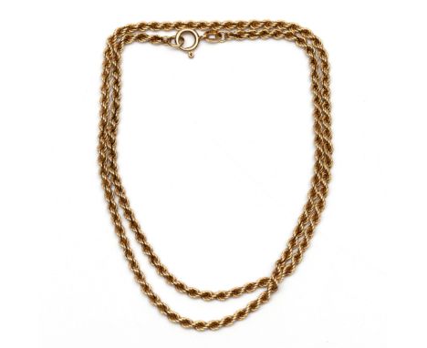 18 kt. Gouden koordcollier, diam. 2,5 mm bruto 5,8 gr., l. 44 cm [1] 18 k. Gold rope necklace, diam. 2.5mm