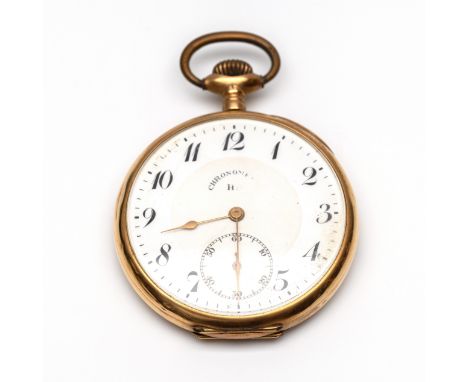 HB, 14 kt. gouden remontoir horloge, chronometer. Met witte wijzerplaat met Arabische cijfers en secondeaanduiding op de zes.