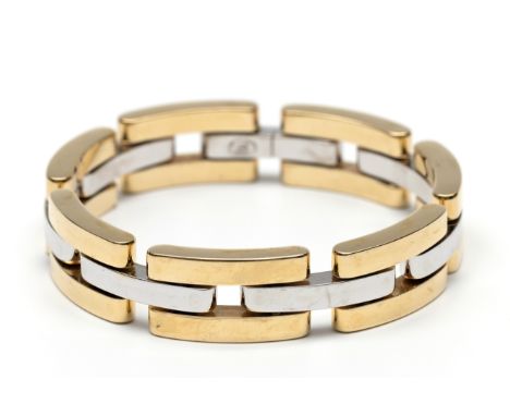 Biffi, Italië, 14 kt. gouden moderne tankarmband. Opgebouwd uit langwerpige rechthoekige schakels, de binnenste schakels in w