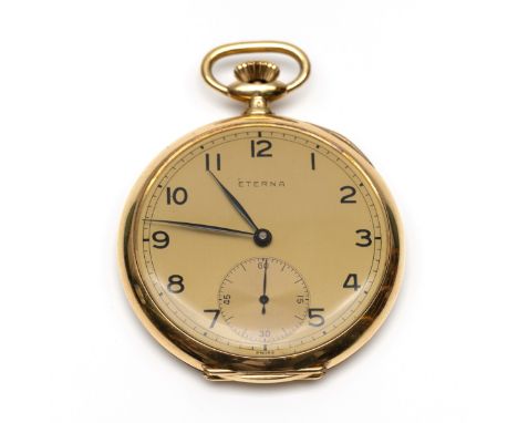 Eterna, 14 kt. gouden remontoir horloge, met goudkleurige wijzerplaat met Arabische cijfers en seconde aanduiding op de 6. Me