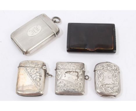 Four Victorian and Edwardian silver vesta cases of rectangular form, with hinged covers (Birmingham 1881 / 1888 / 1901 / 1907