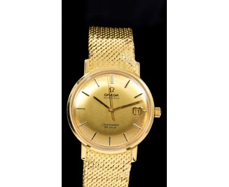 1960s gentlemen's Omega Automatic Seamaster DeVille gold (18ct) wristwatch, the circular gold dial with date aperture, centre