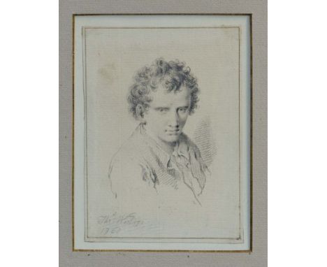 Thomas Worlidge (1700 - 1766), pencil portrait of a young man, signed and dated 1760, in glazed gilt frame, 15cm x 11.5cm.Exh