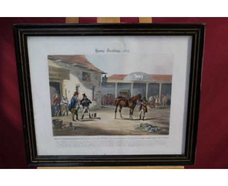 Pair of early Victorian hand-coloured engravings by J. Harris after R. Scanlan - Horse Dealing No. 1 and No. 2, in glazed fra