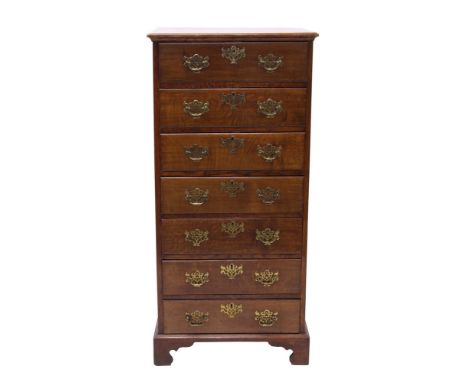 Georgian-style oak narrow chest of seven drawers, on bracket feet, 65cm wide x 50cm deep x 134cm high