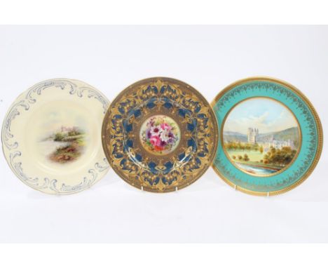 1930s Royal Worcester cabinet plate finely painted with floral spray, signed - E. Phillips, in gilt and blue floral borders, 