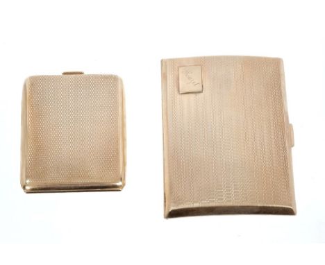 Gold (9ct) cigarette case with engine-turned decoration (Chester 1928) and similar gold (9ct) matchbook case (Birmingham 1927