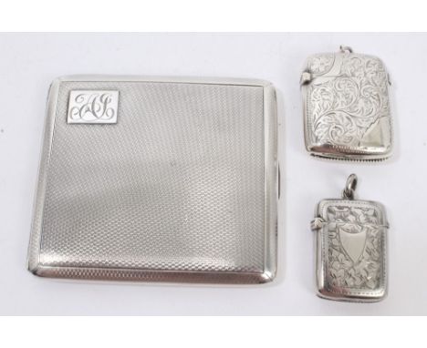 1930s silver cigarette case with engine-turned decoration, engraved initials and silver gilt interior (Chester 1934), maker -