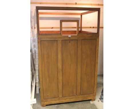 Antique oak ticket booth, the upper section with glazing bars, fitted interior with side door, 107cm wide x 107cm deep x 180c