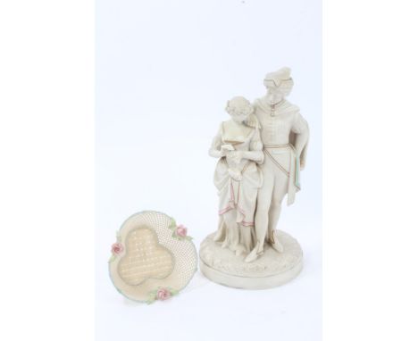 Victorian Kerr & Binns Worcester Parian figure group of 'David and Margaret', circa 1856 - scarce K & B printed mark, partial