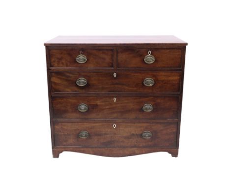 Regency mahogany crossbanded chest with two short over three long graduated drawers, each with ivory shield-shape escutcheon 