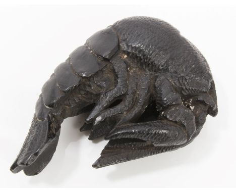 Late 19th / early 20th century carved hardwood netsuke in the form of a crustacean, with glass eyes
